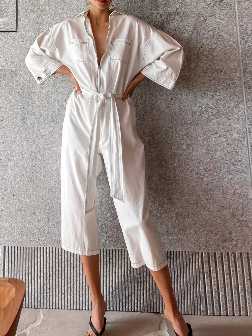 Tie Waist Wide Leg Jumpsuit