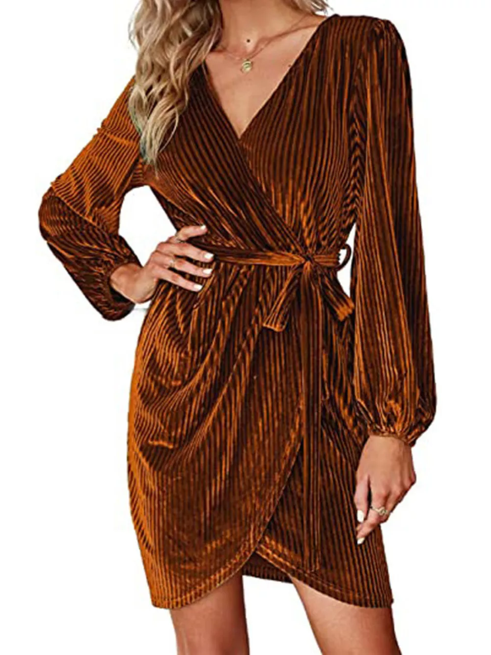 Surplice Long Sleeve Tie Waist Dress, image 17