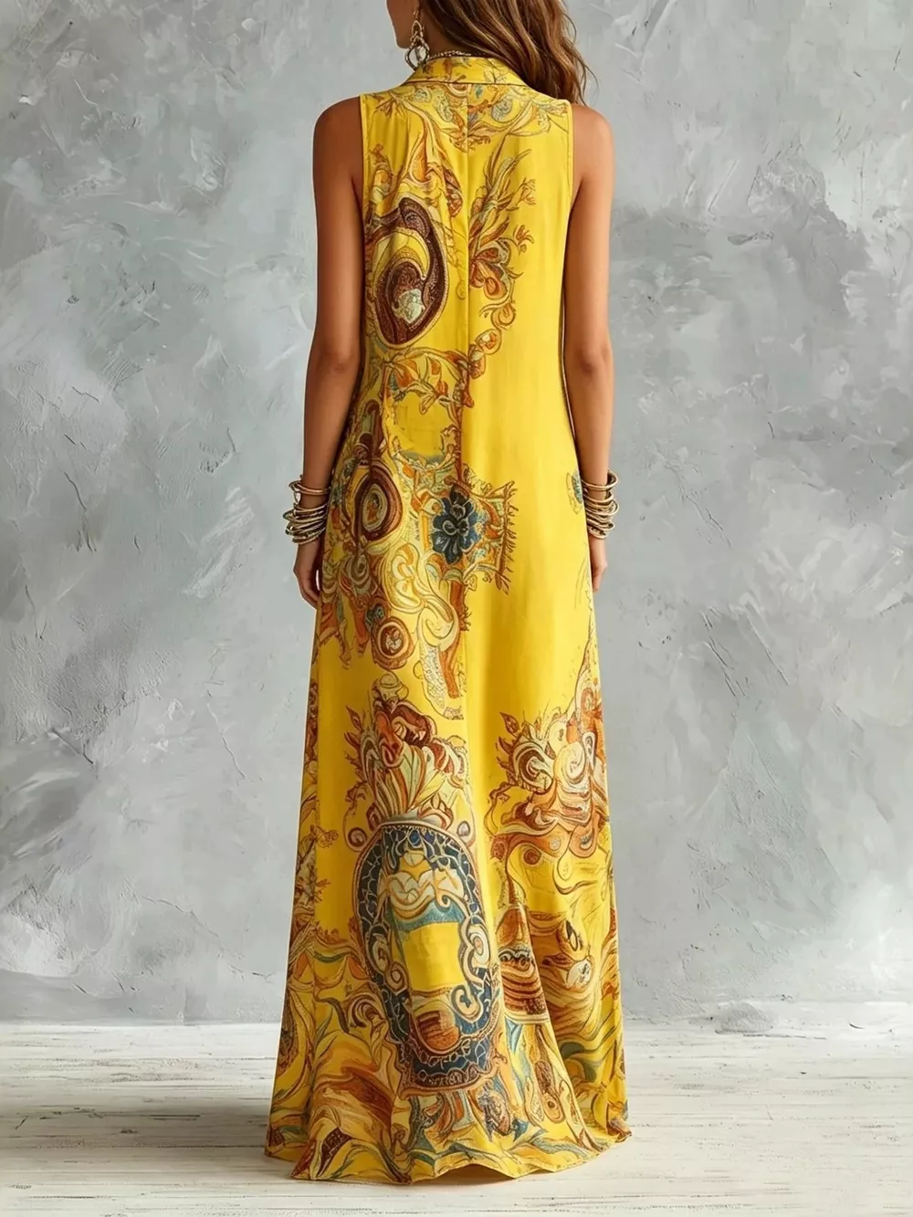 Full Size Bohemian Sleeveless Printed Maxi Shirt Dress Plus Size, image 7