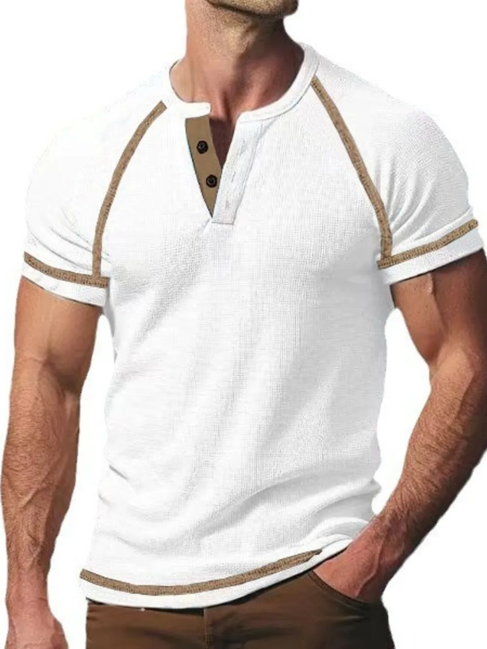 Men's Full Size Button Detail Short Sleeve T-Shirt Plus Size, image 2