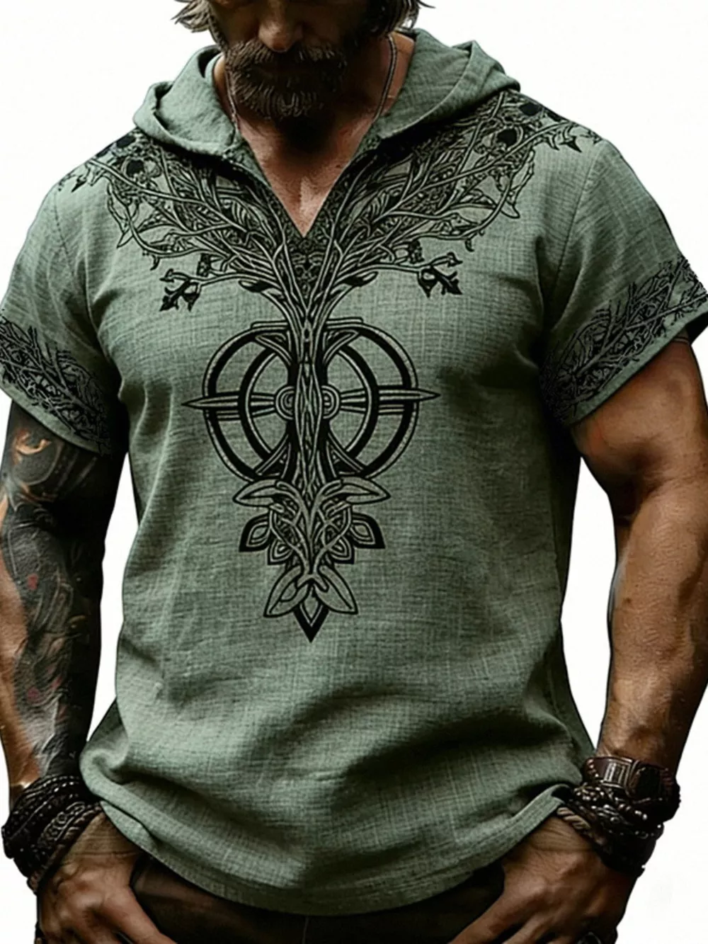 Men's Full Size Printed Hooded Short Sleeve Top Plus Size, image 2