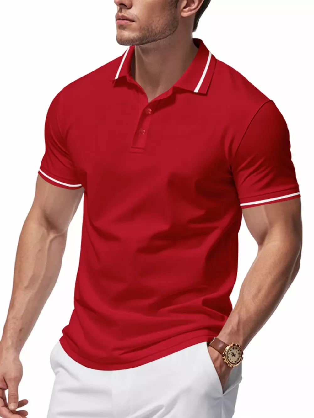 Men's Full Size Contrast Trim Short Sleeve Polo Plus Size, image 2
