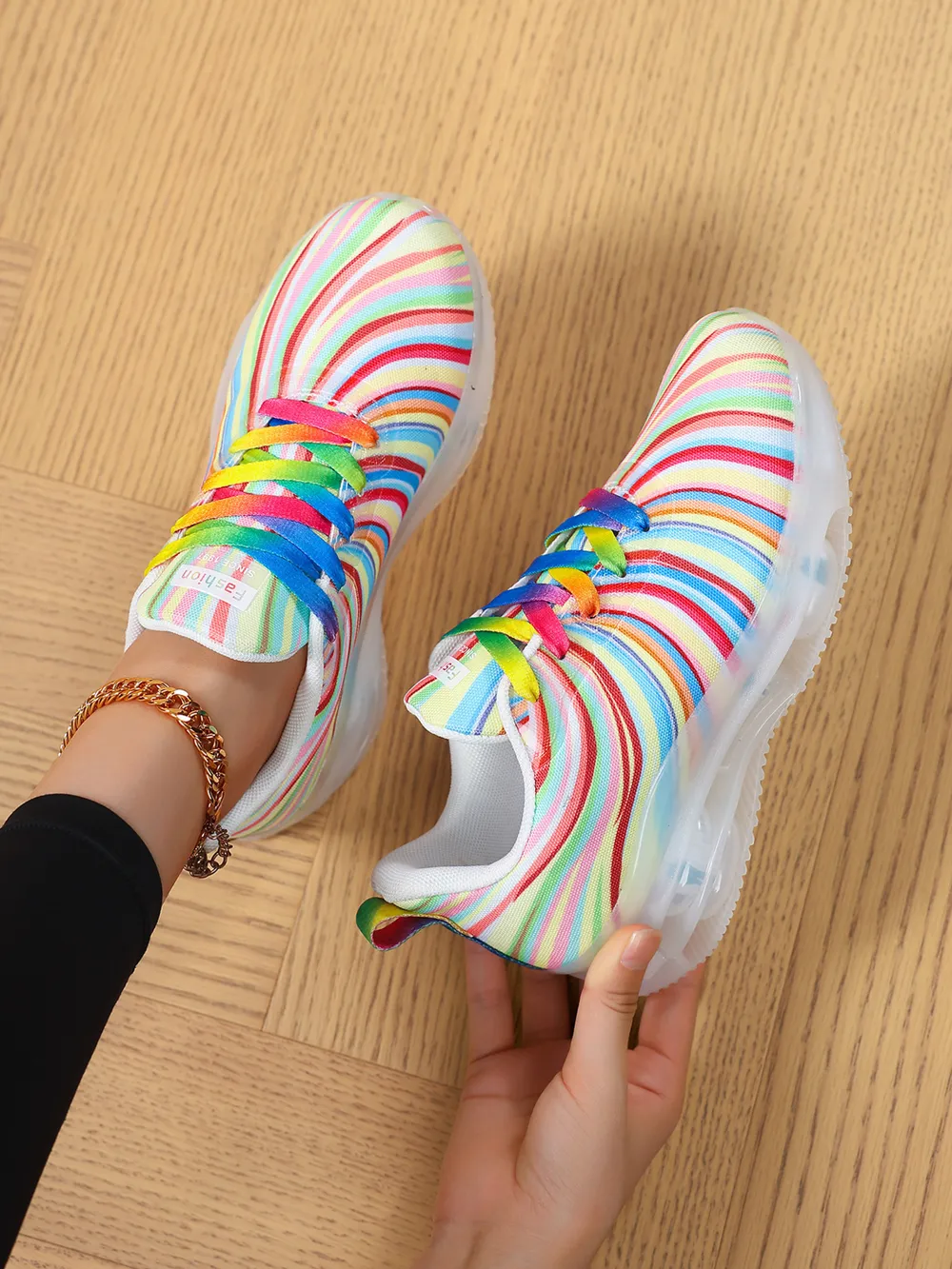 Rainbow Swirl Lace Up Athletic with Transparent Sole, image 2