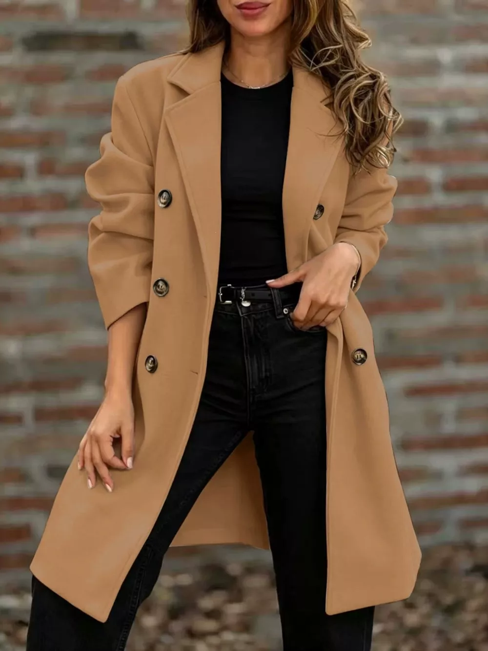 Full Size Double-Breasted Lapel Collar Coat Plus Size, image 3