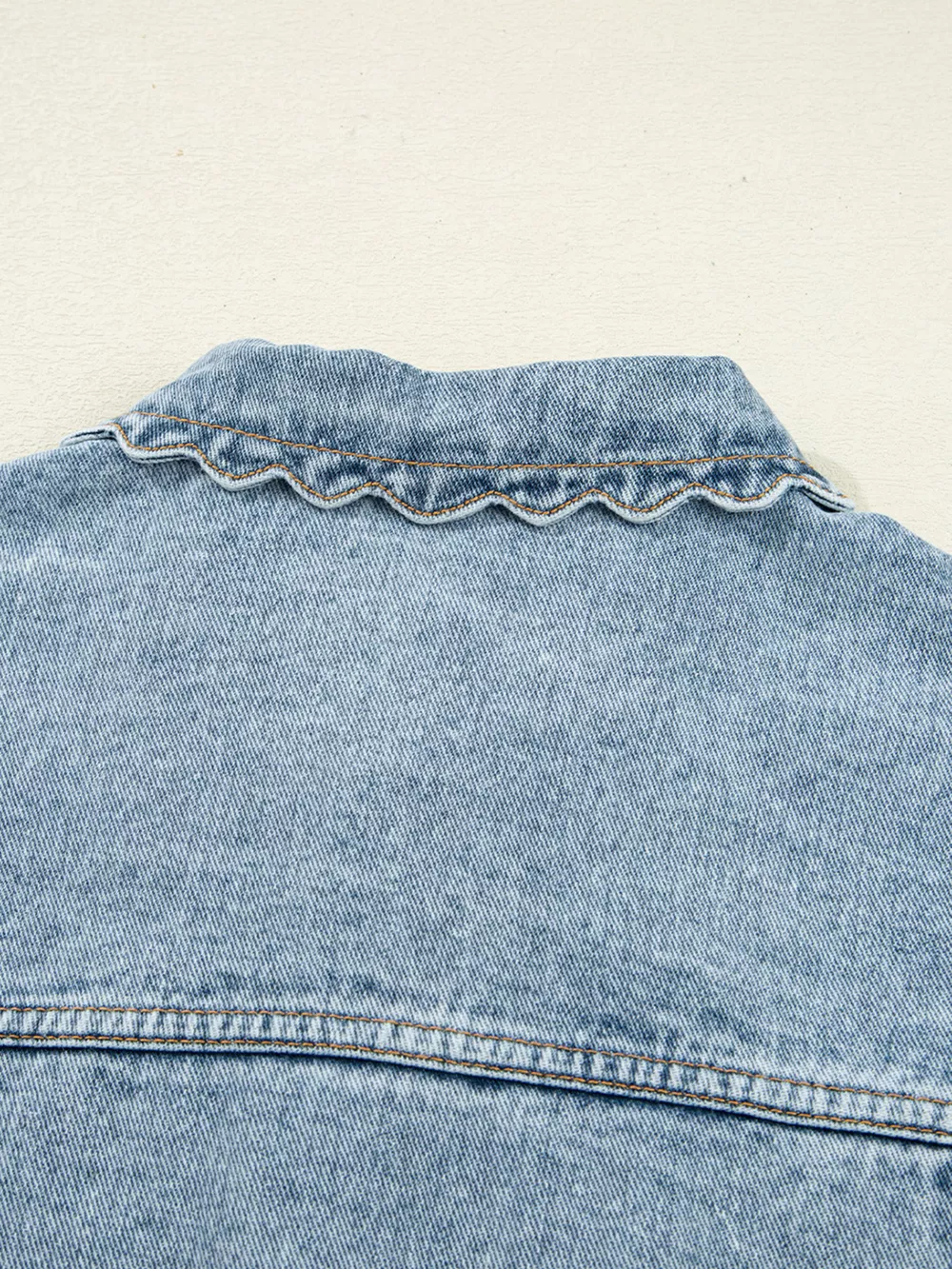 Scallop Trim Collar Patched Pocket Button Up Denim Jacket, image 9