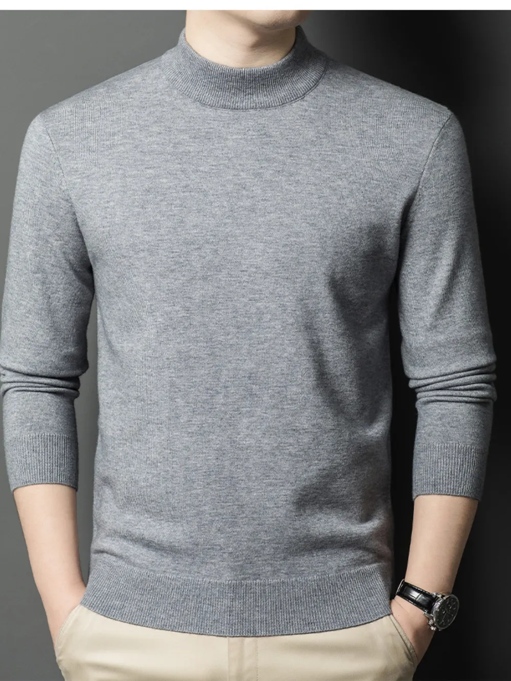 Men's Plus Size Mock Neck Long Sleeve Knit Top, image 2