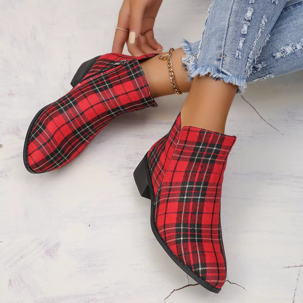 Plaid Point Toe Ankle Boots, image 2