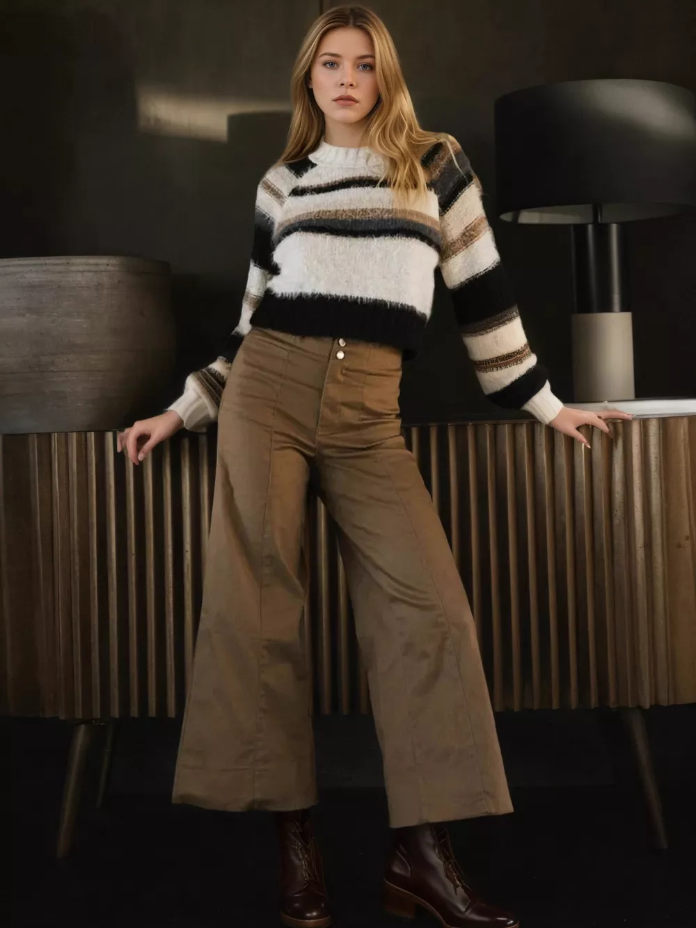 High-Waisted Wide Leg Cropped Pants, image 3