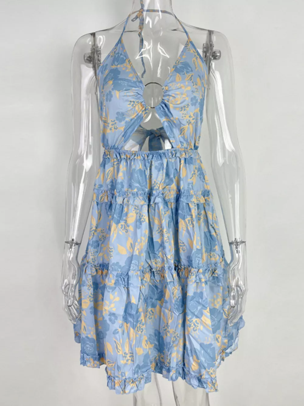 Colorful Print Halter Neck Ruffle Mini Dress, image 20