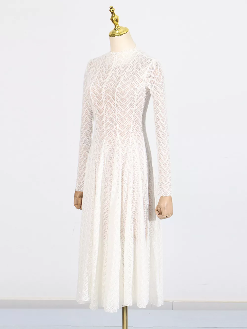 Lace Mock Neck Long Sleeve Maxi Dress, image 4