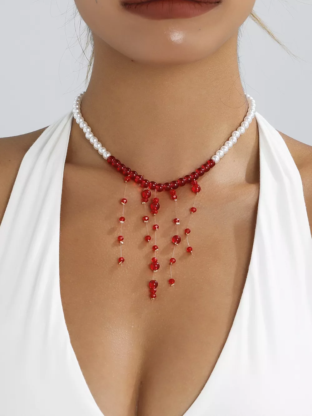 Pearl Beaded Dangle Necklace, image 2