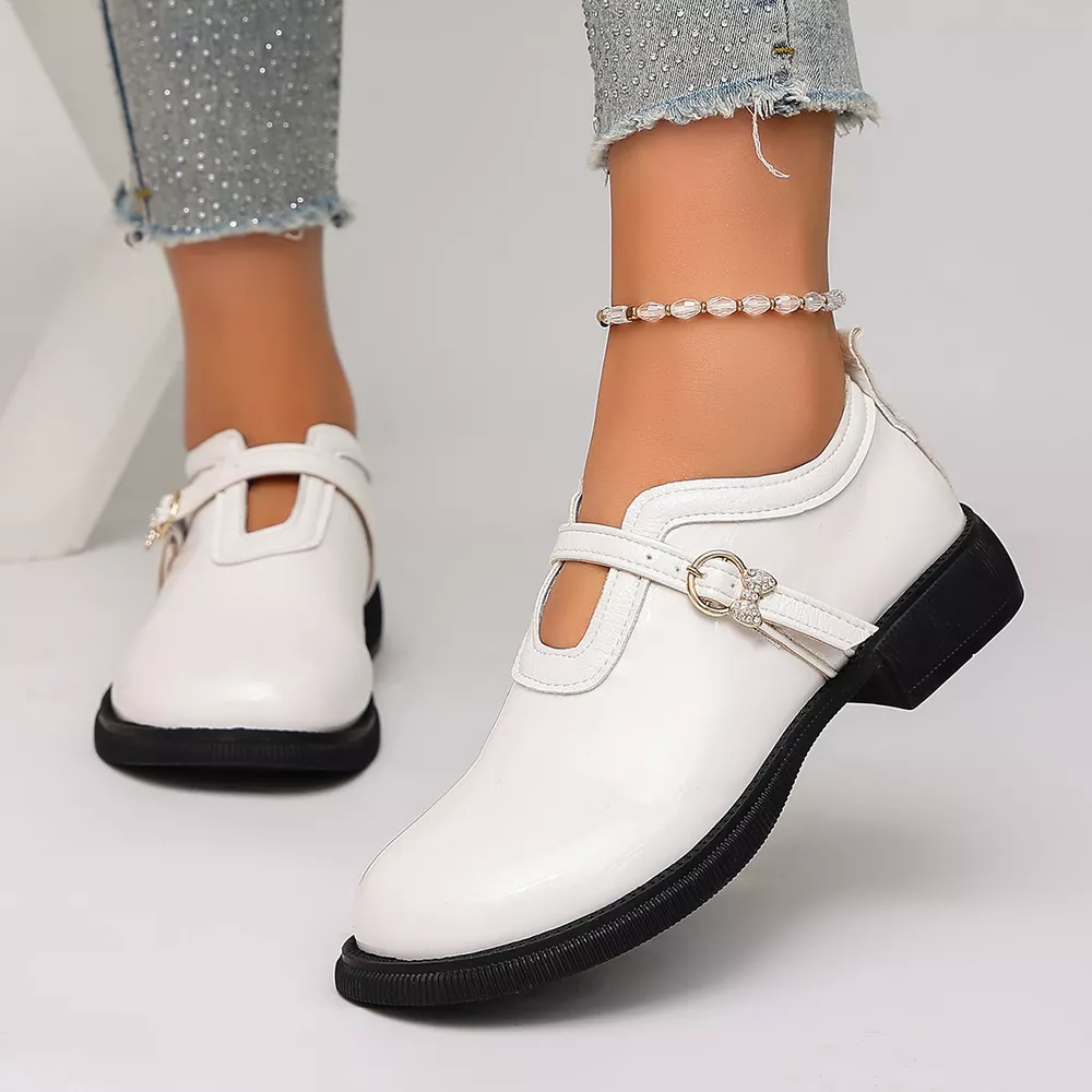 Round Toe Buckle Strap Loafers, image 6