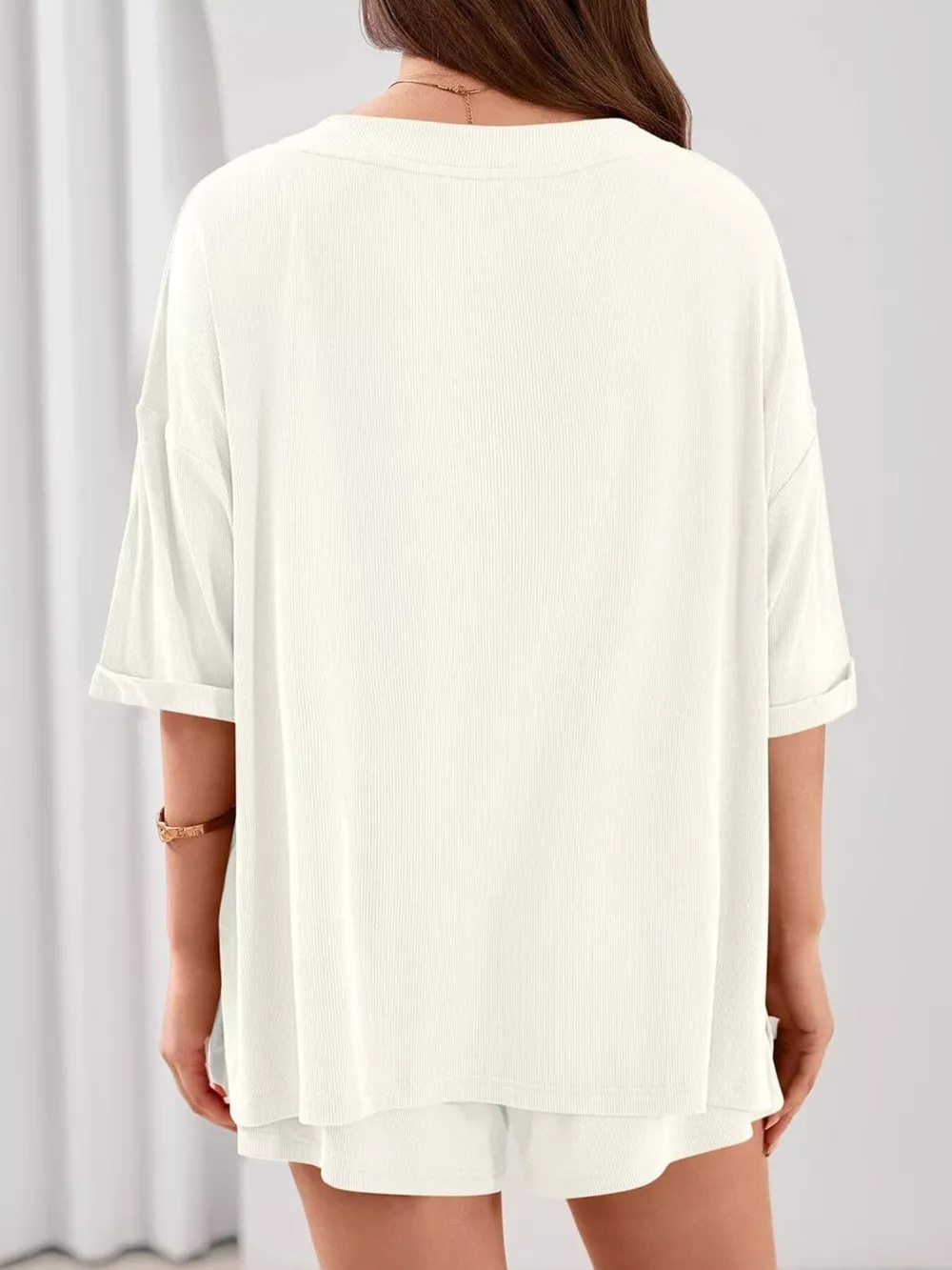 Casual Solid Color V-Neck Top & Shorts Set, image 28