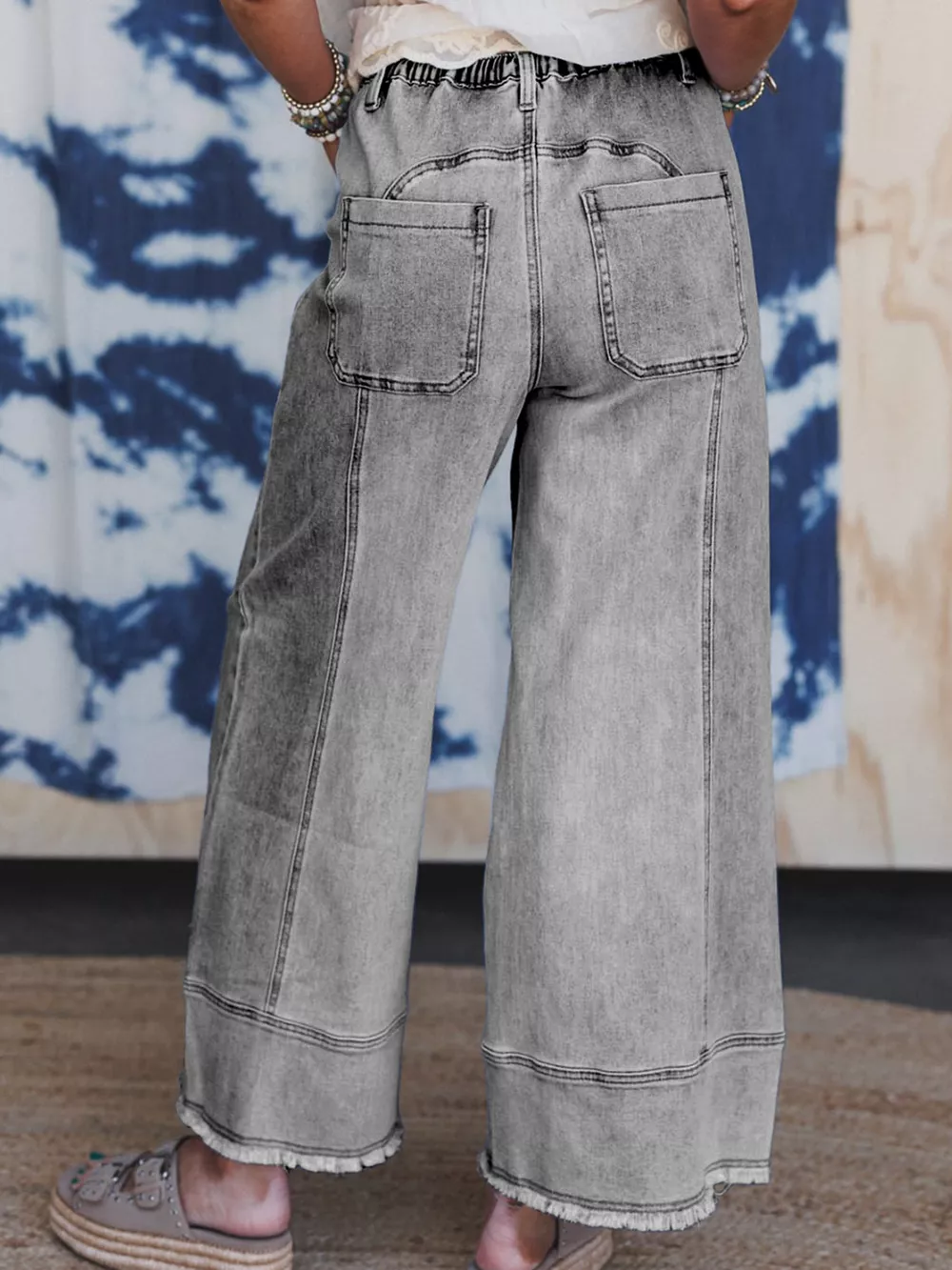 Wide Leg Drawstring Raw Hem Jeans, image 15