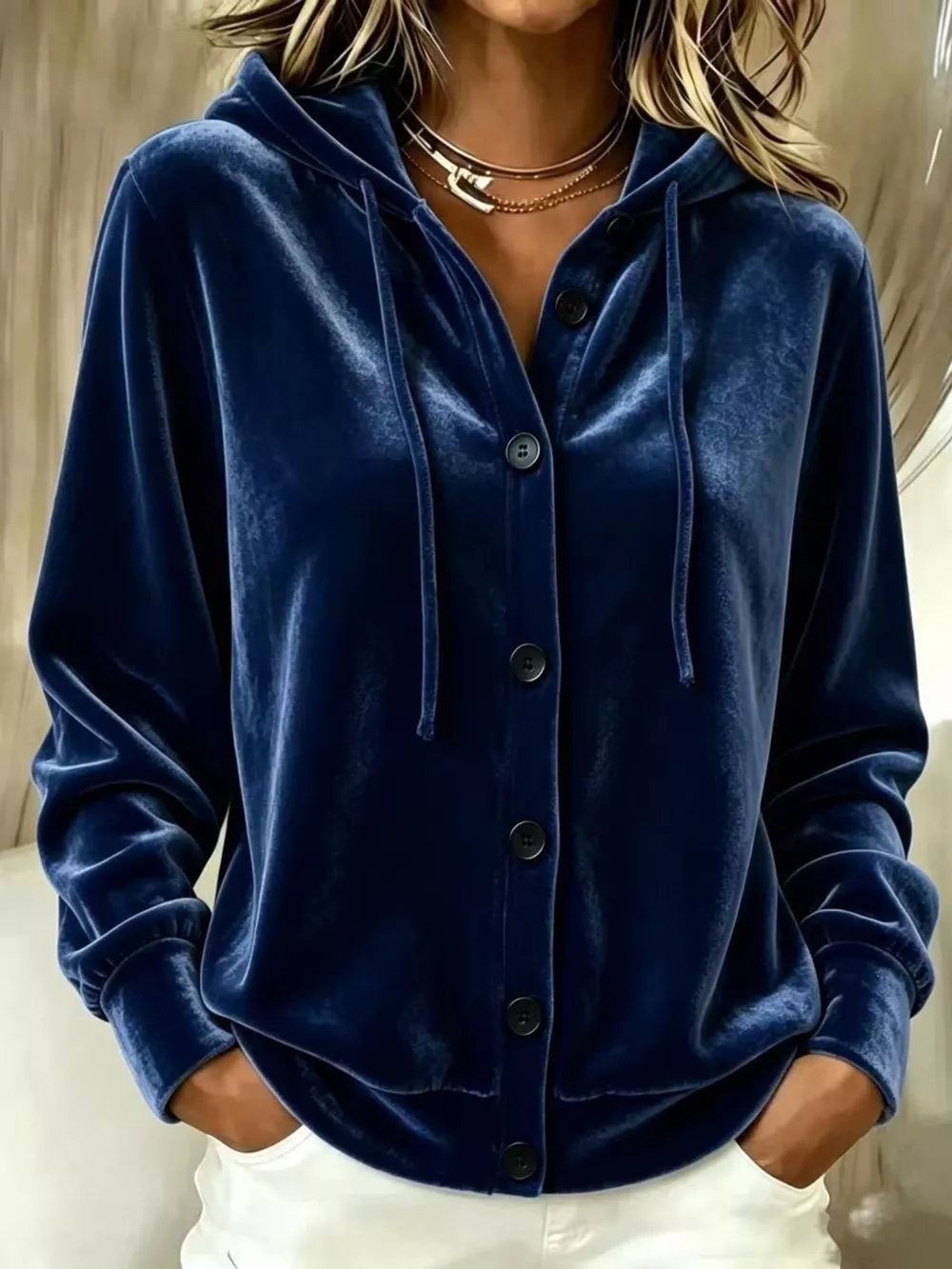 Full Size Velvet Button-Down Hooded Outerwear Plus Size, image 11