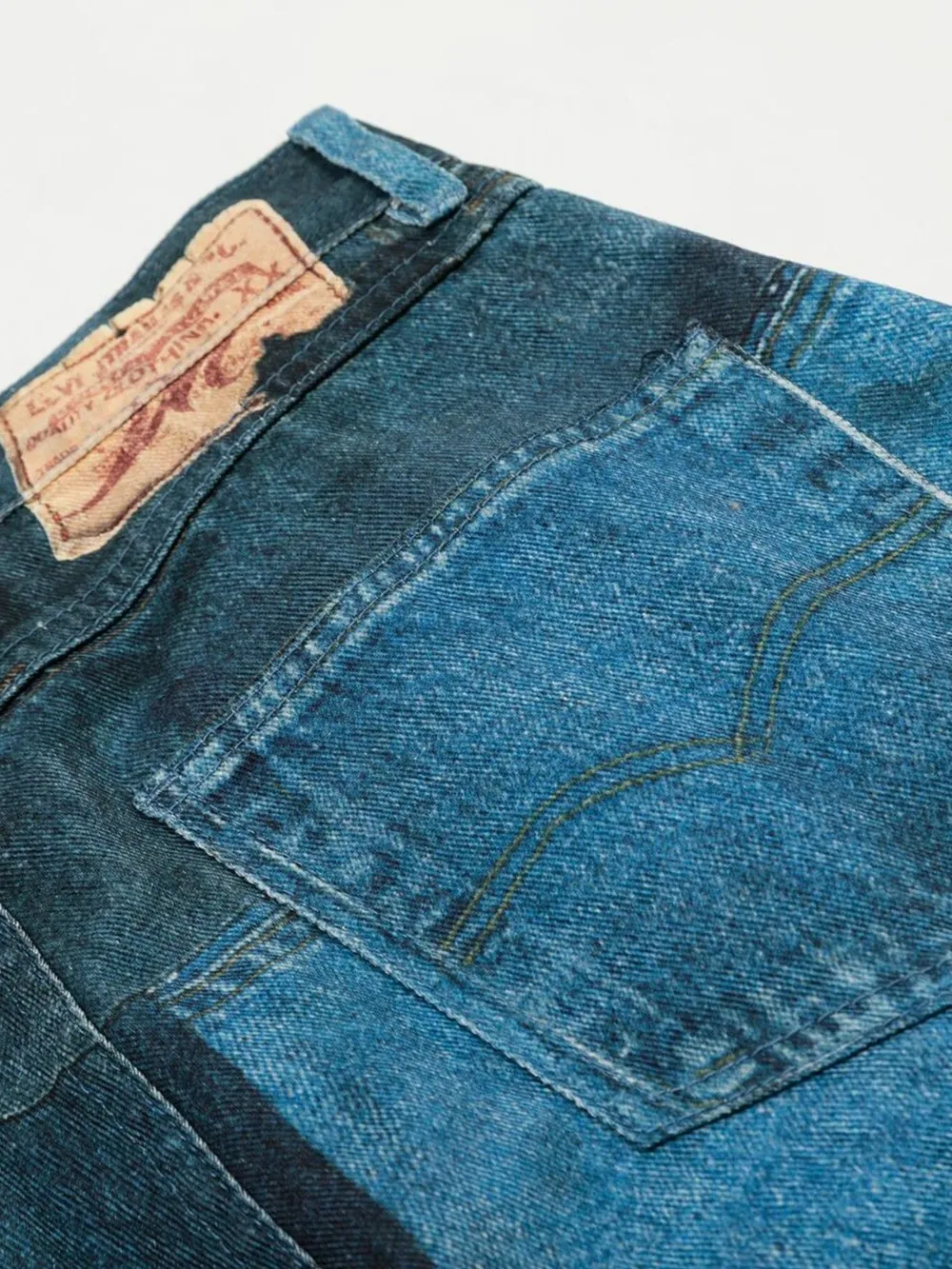 Men's Washed Patchwork Wide Leg Curved Jeans, image 14