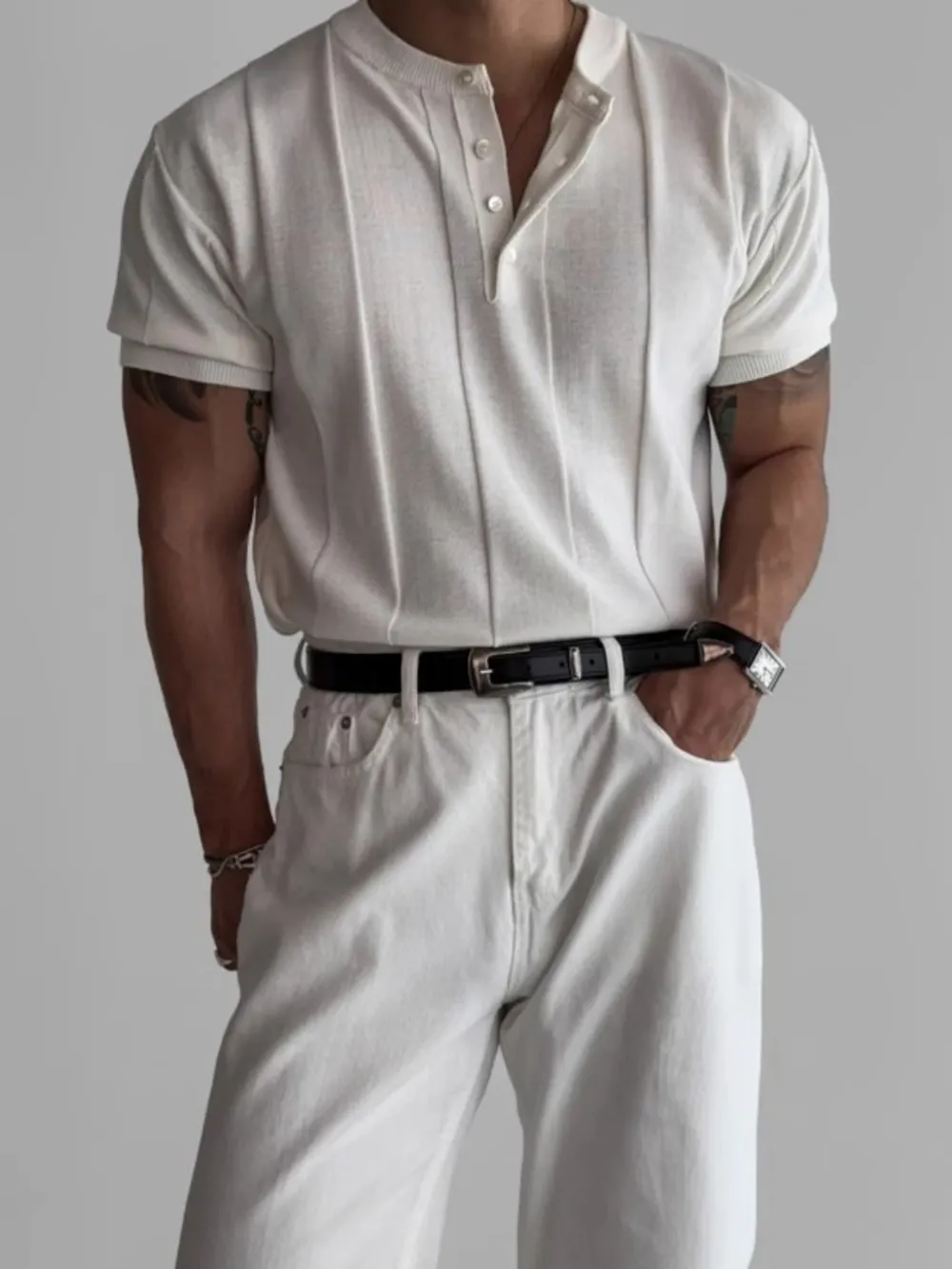 Men's Plus Size Button Detail Short Sleeve Top, image 8