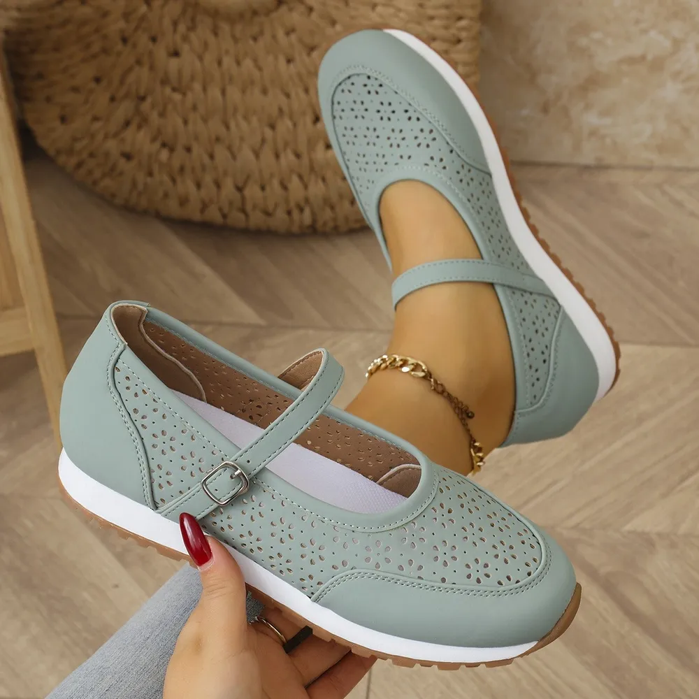 Perforated Mary Jane Slip-Ons with Athletic Sole, image 3