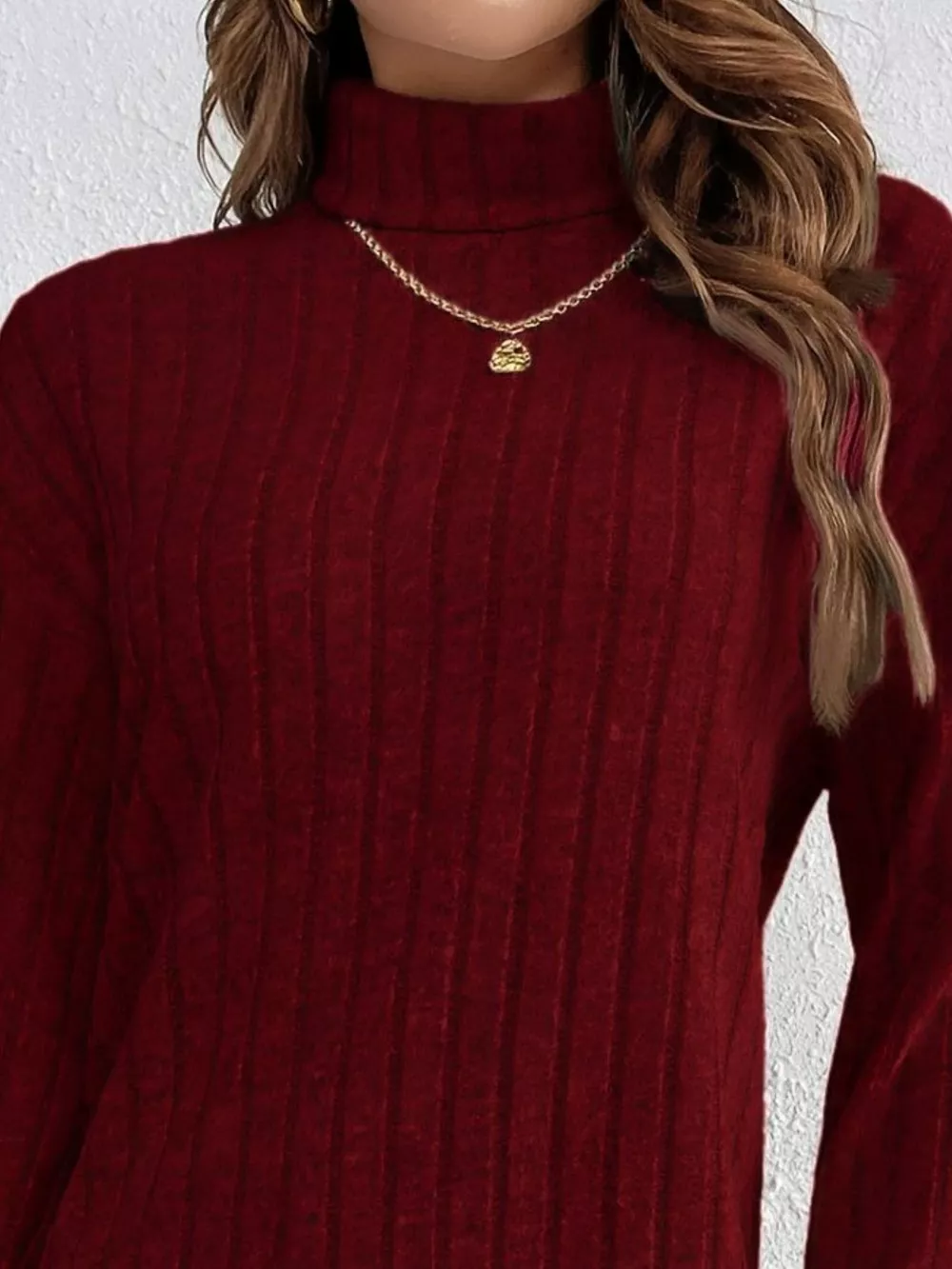 Casual Ribbed Turtleneck Long Sleeve Mini Dress, image 11