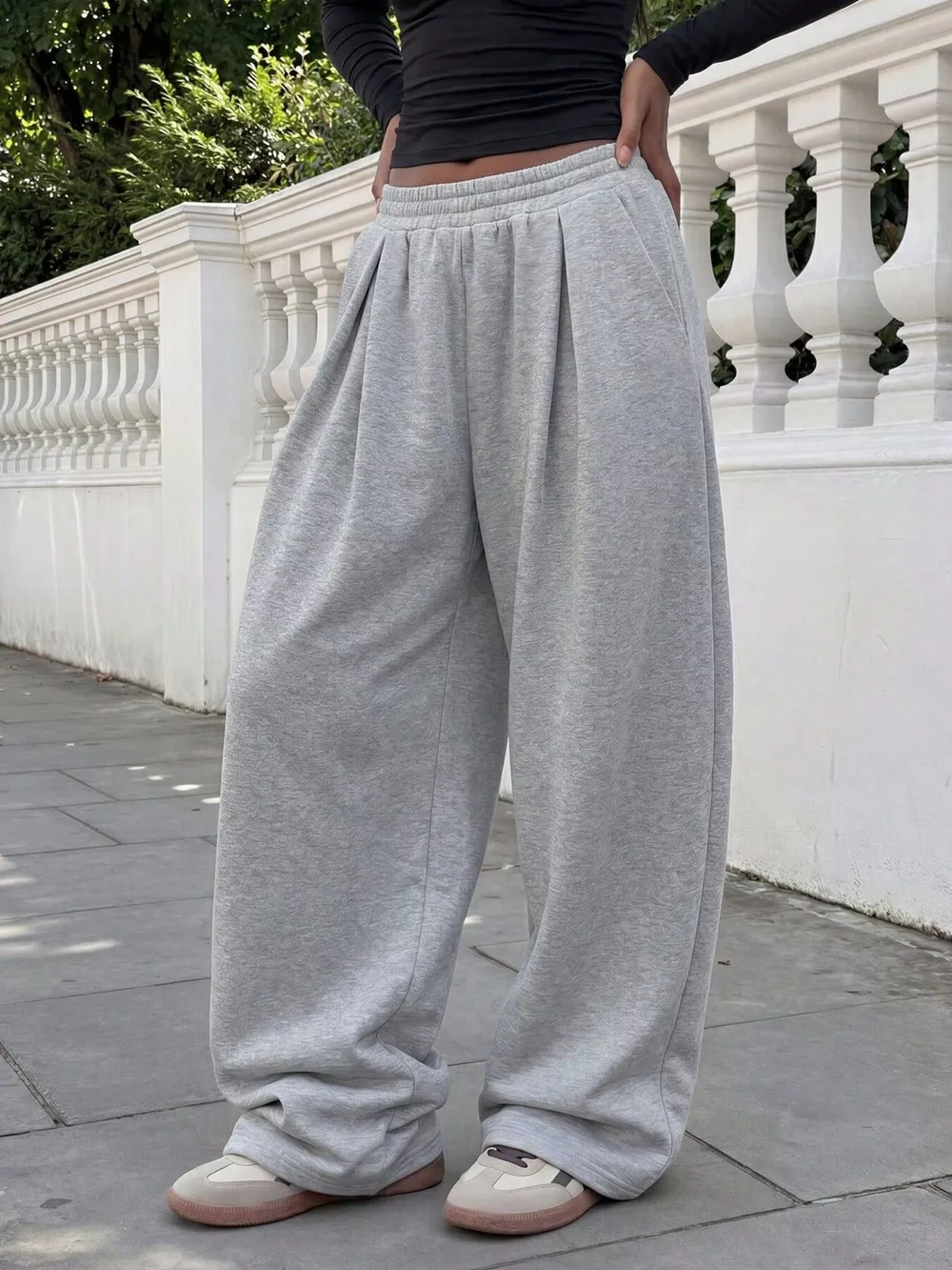 Elastic Waist Wide-Leg Sweatpants, image 4