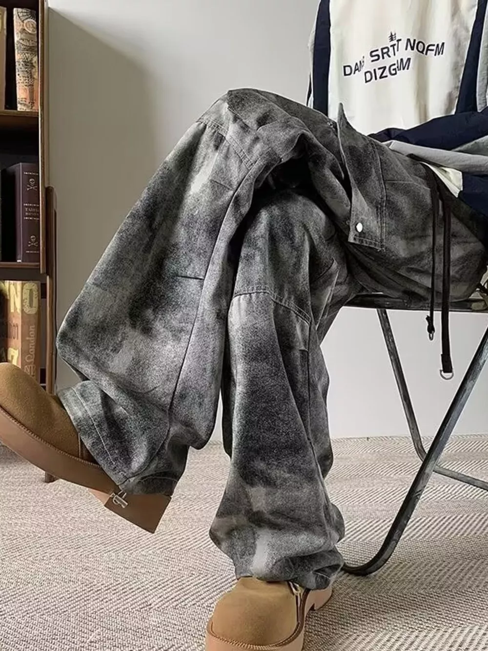 Men's Tie-dye Loose Fit Cargo Jeans, image 4