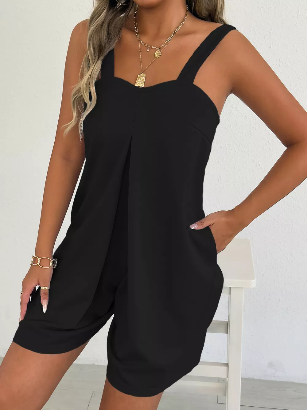 Sweetheart Neck Wide Strap Romper, image 8