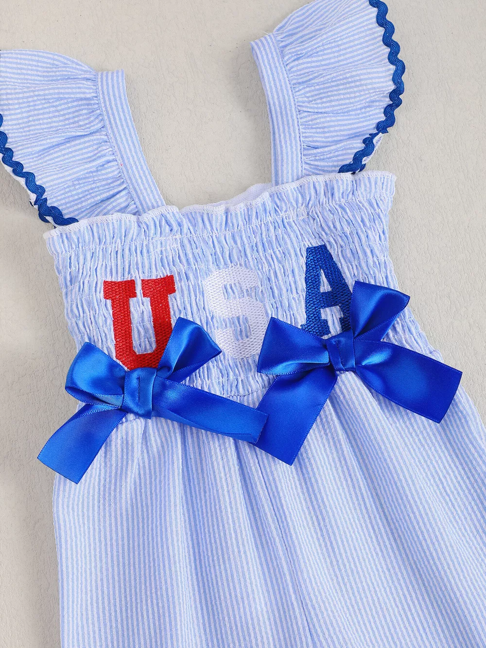 Children's USA Themed Ruffled Sleeve Smocked Jumpsuit, image 4