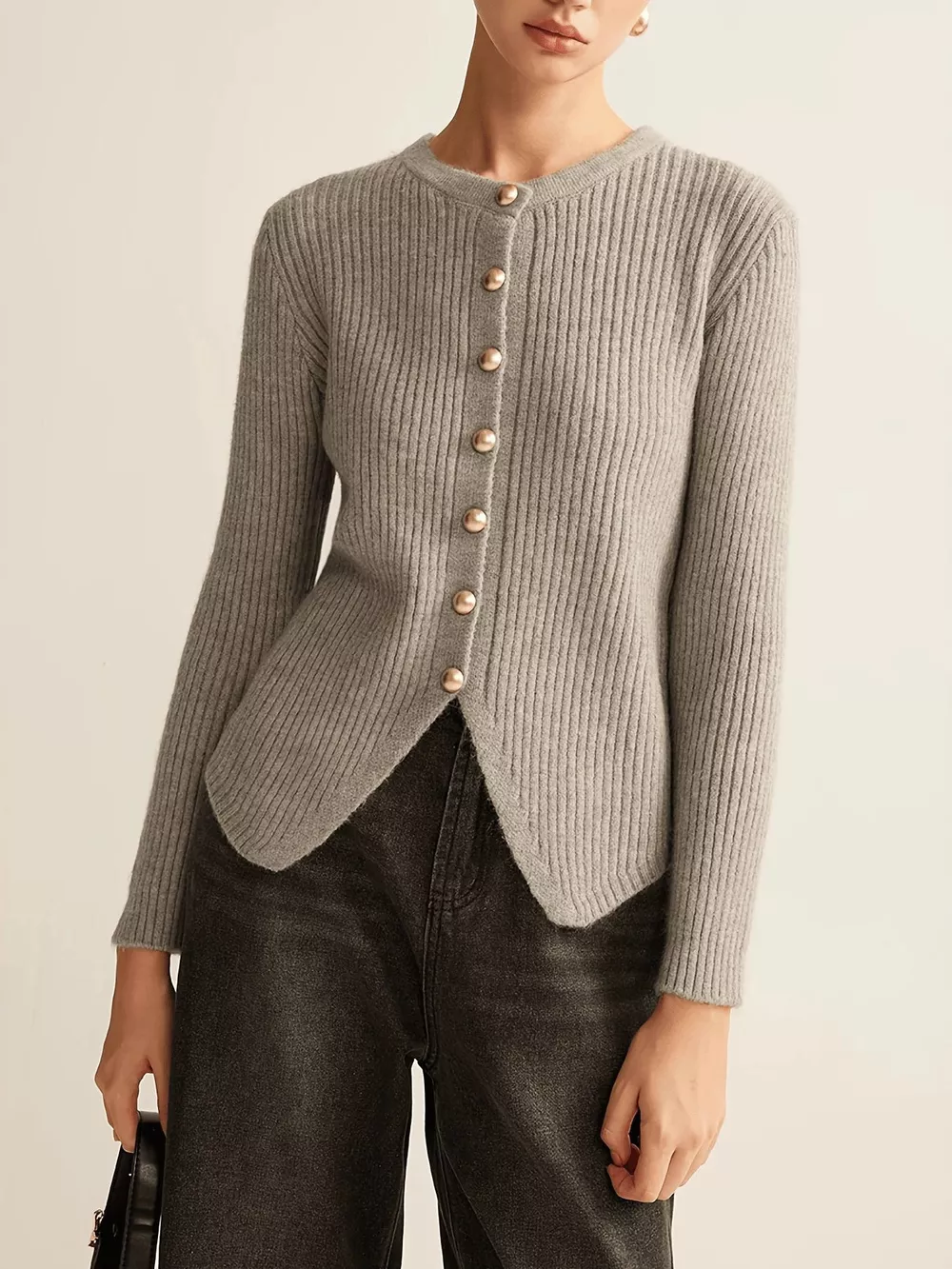 Ribbed Knit Button-Down Cardigan, image 4