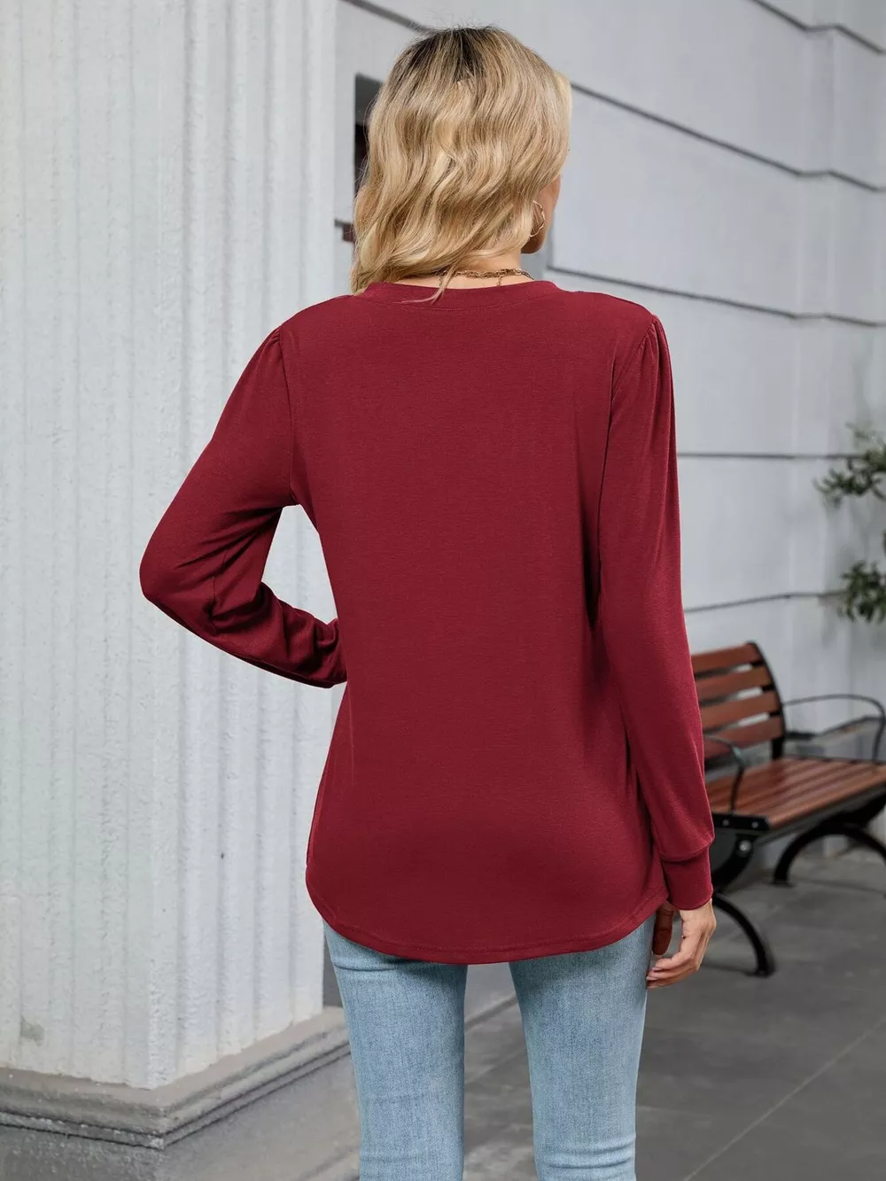 V-Neck Long Sleeve Relaxed Fit T-Shirt, image 21