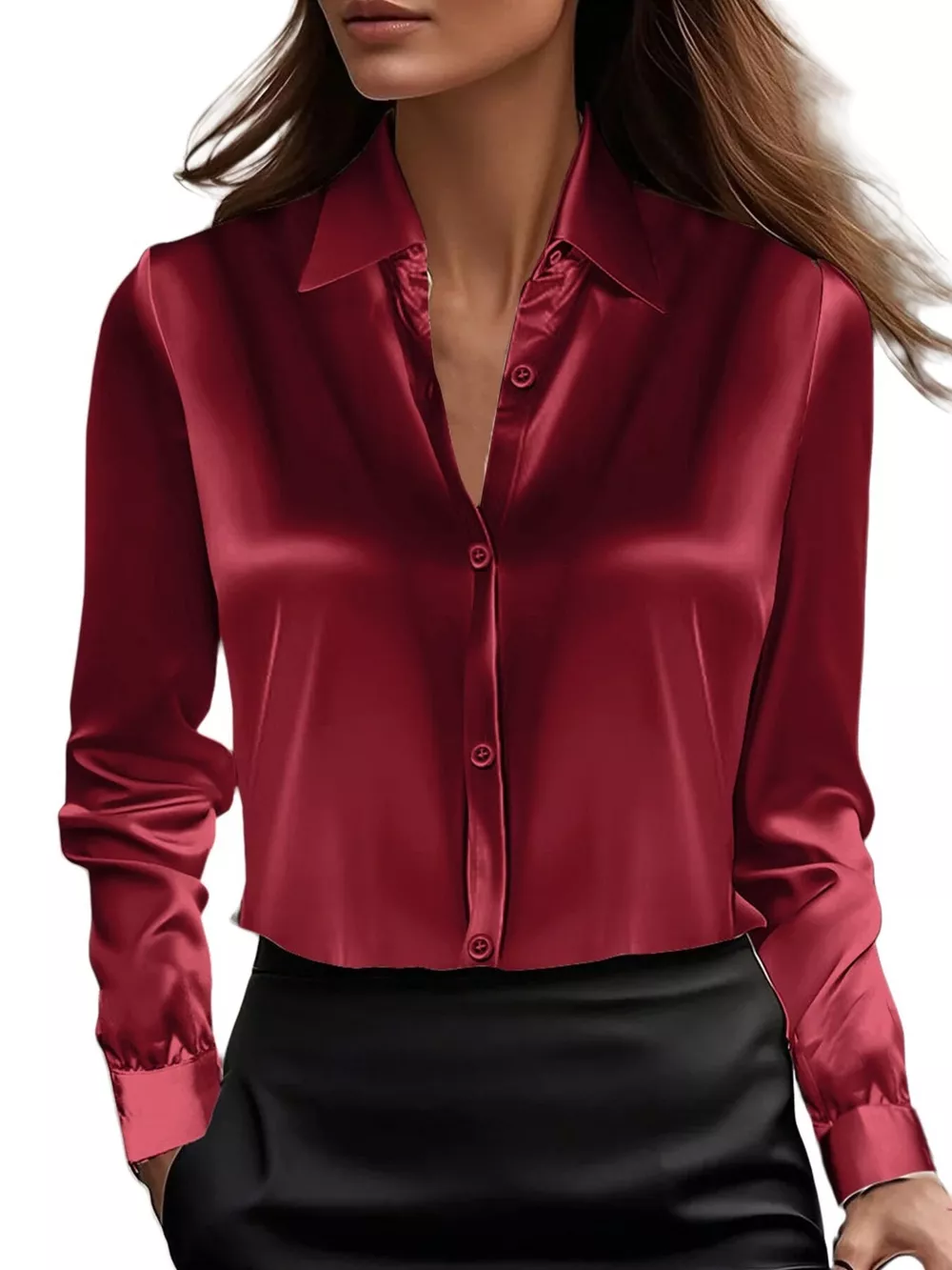 Full Size Button Down Collared Neck Long Sleeve Shirt Plus Size, image 21