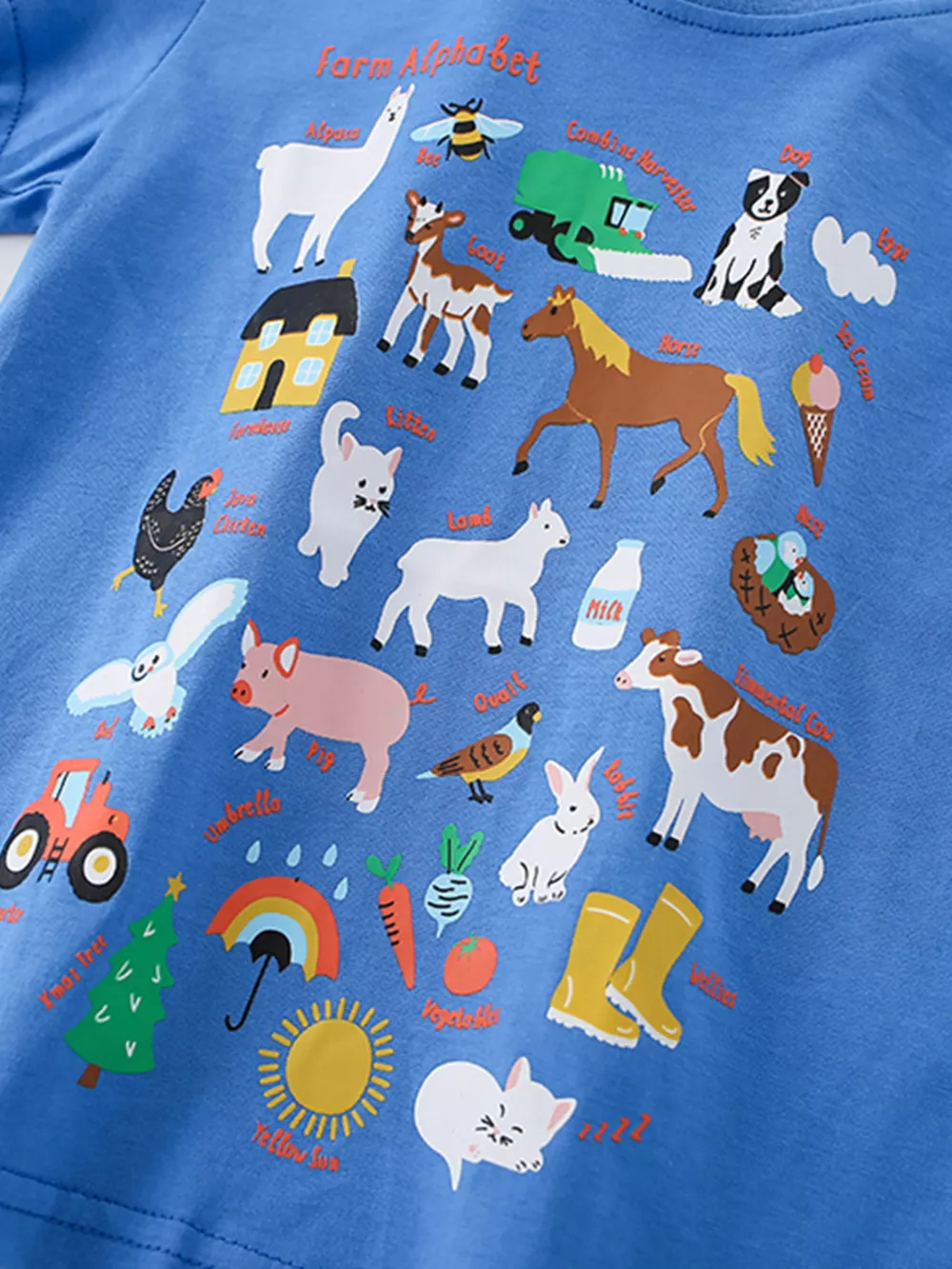 Children's Farm Alphabet Print Crew Neck Short Sleeve T-Shirt, image 3