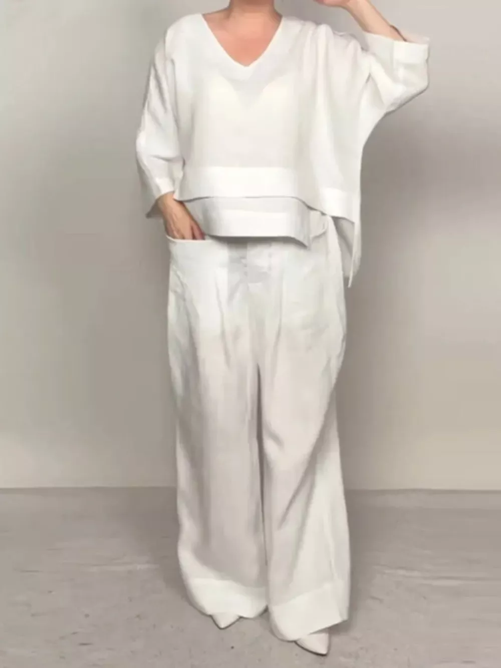Full Size V-Neck Long Sleeve Top and Pants Set Plus Size, image 2