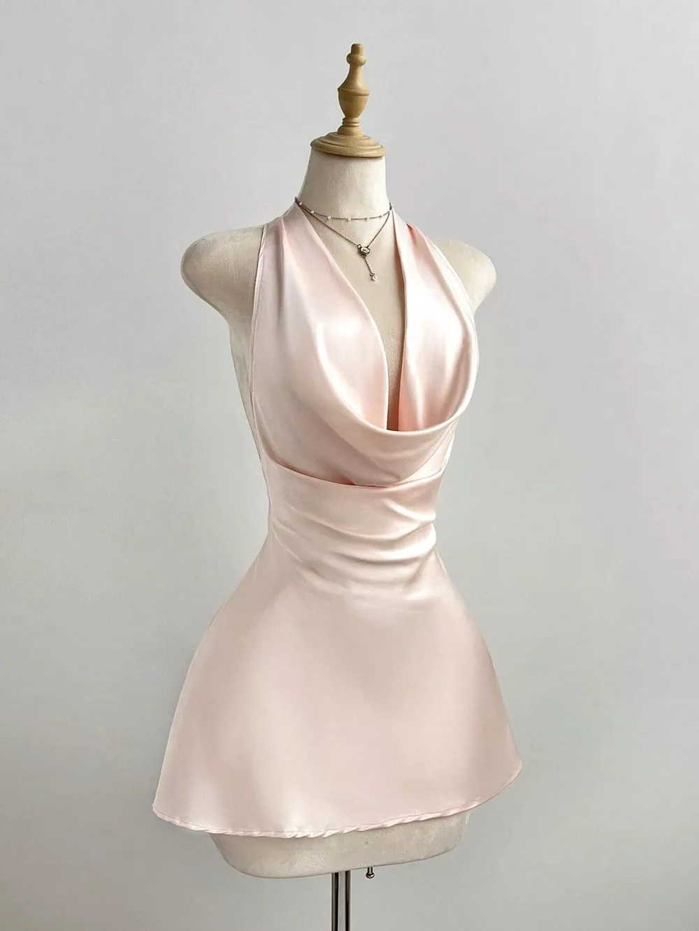 Satin Backless Halter Neck Dress, image 2