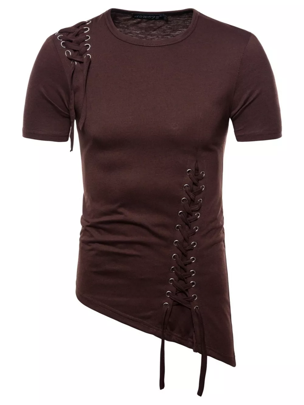 Men's Lace-Up Asymmetric Hem T-Shirt, image 17