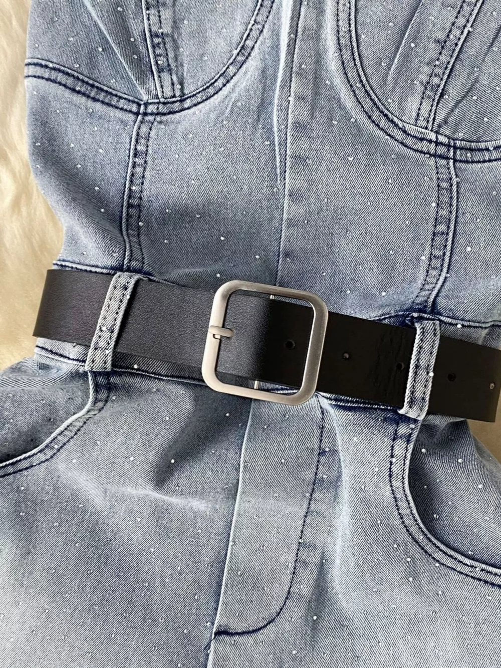 Strapless Denim Romper with Pockets, image 3