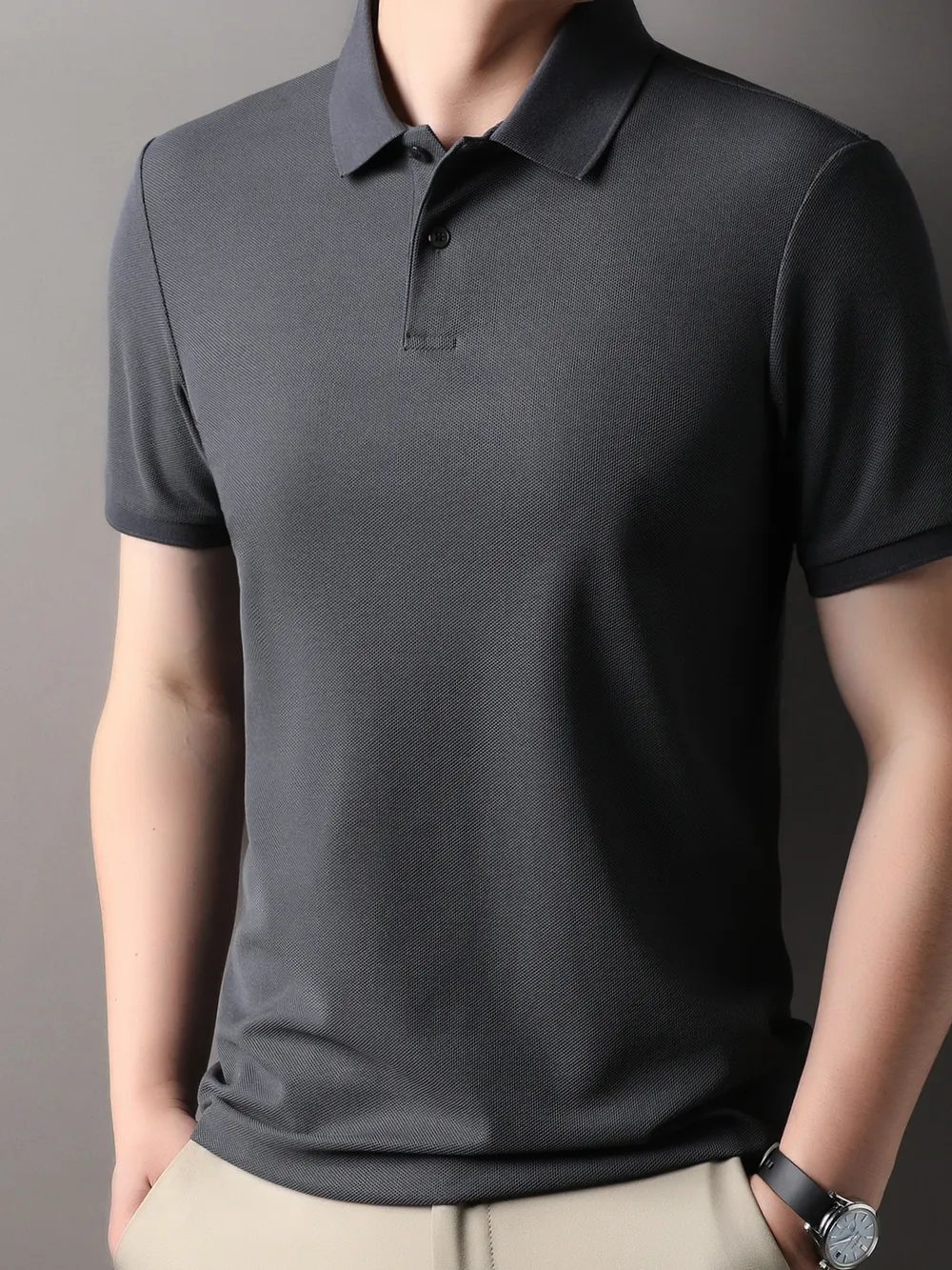 Men's Plus Size Button Detail Short Sleeve Polo, image 2