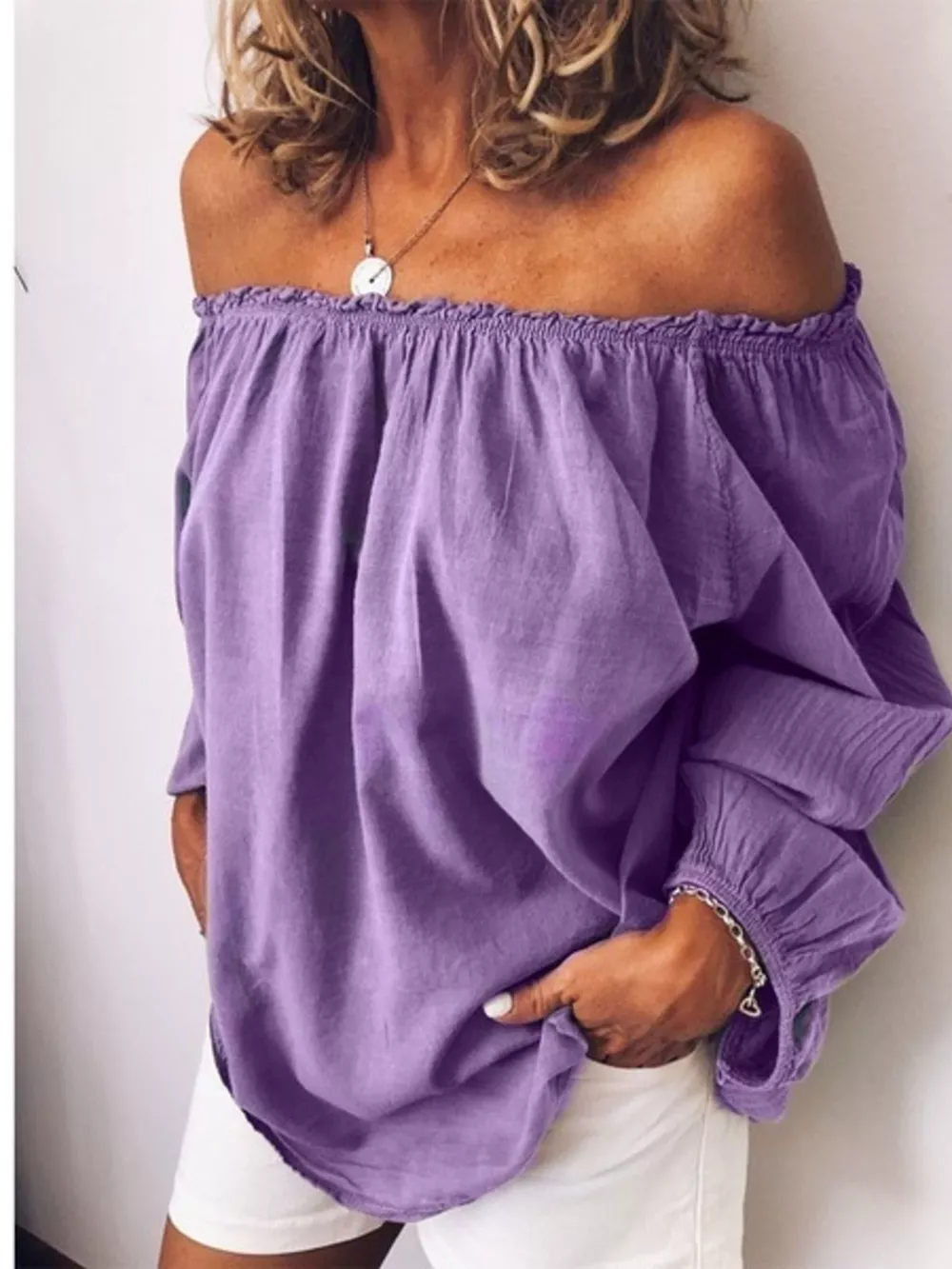 Off-Shoulder Frill Trim Blouse, image 9