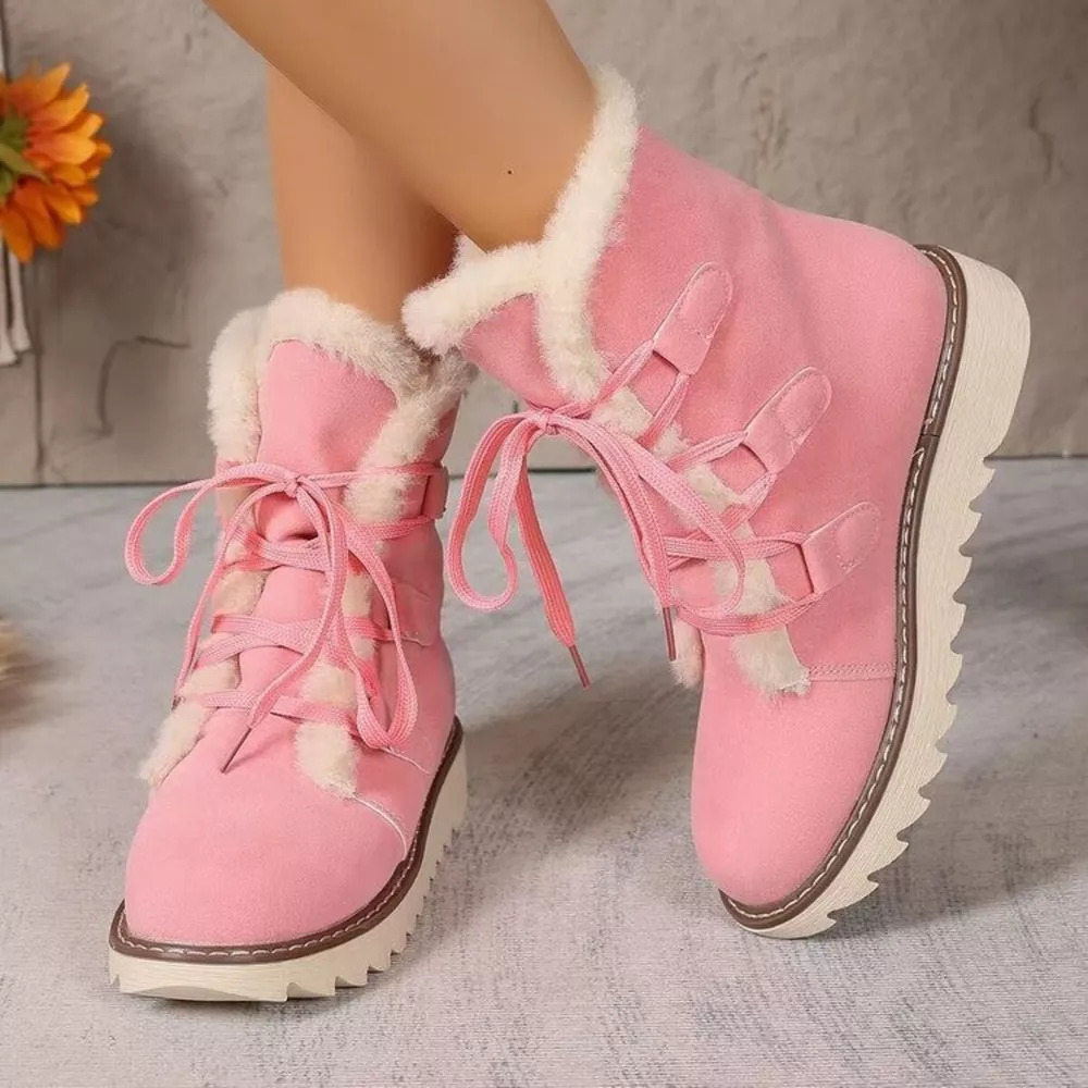 Fuzzy Trim Lace-Up Boots, image 12