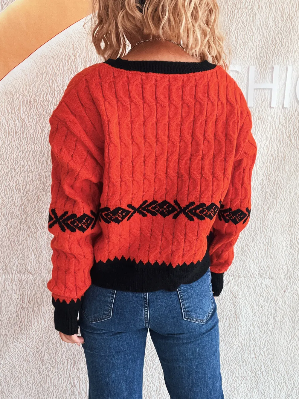 Cable Knit V-Neck Sweater, image 6