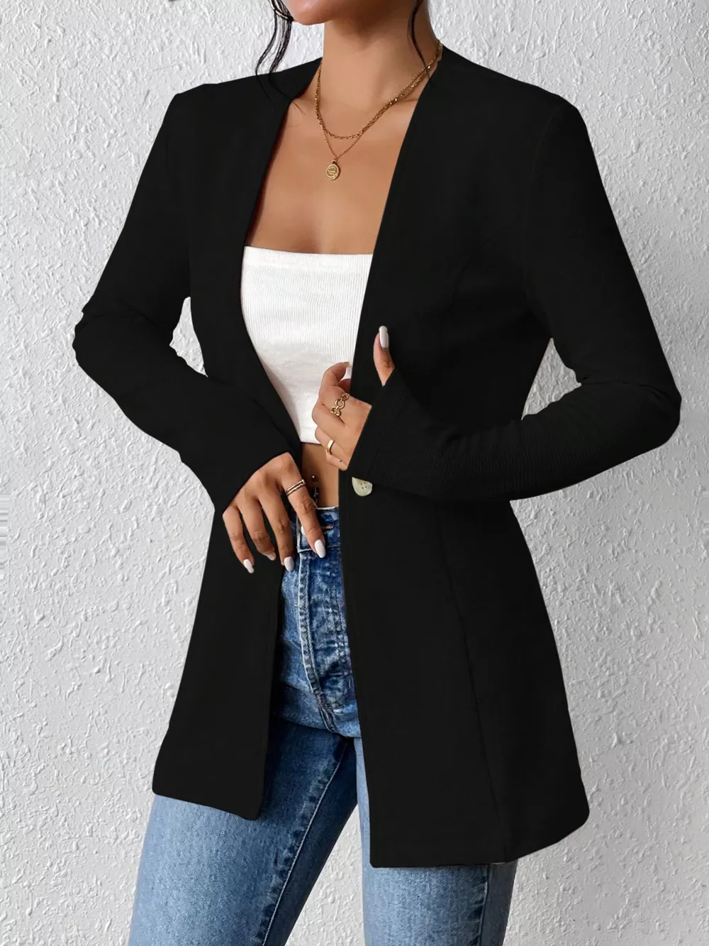 Single-Button Long Sleeve Blazer, image 6
