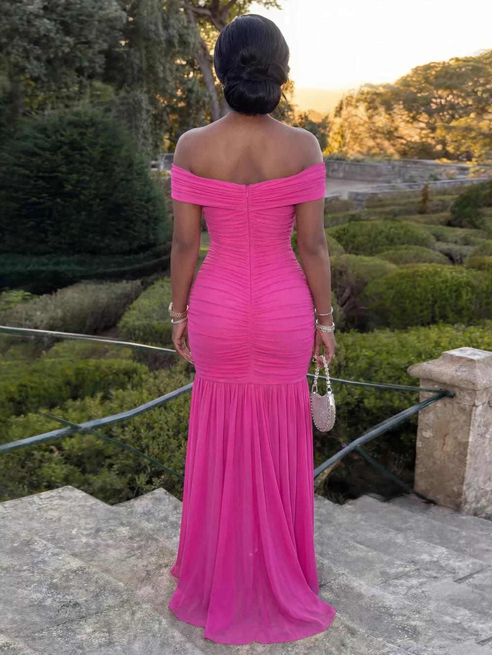 Off-Shoulder Ruched Mermaid Maxi Dress, image 3