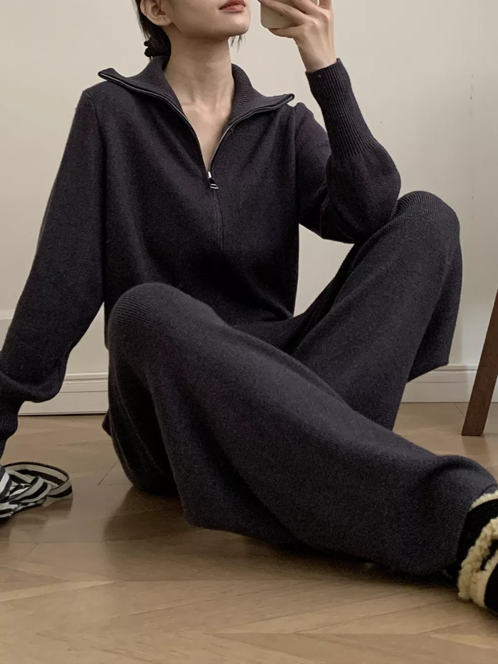 Zip Up Outerwear and Wide Leg Pants Set, image 3