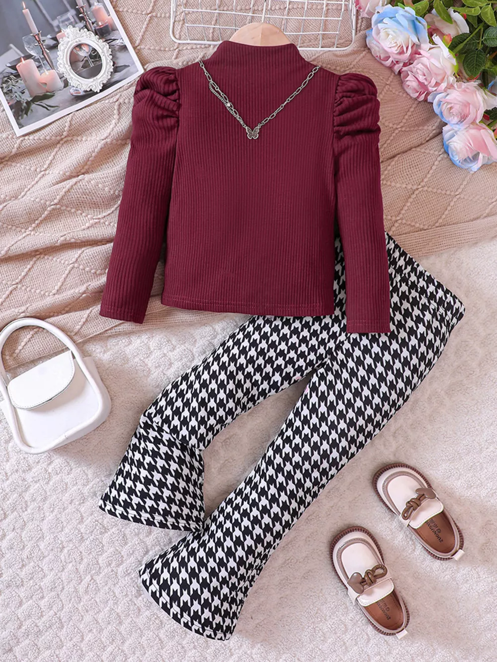 Children's Long Sleeve Top & Houndstooth Pants Set