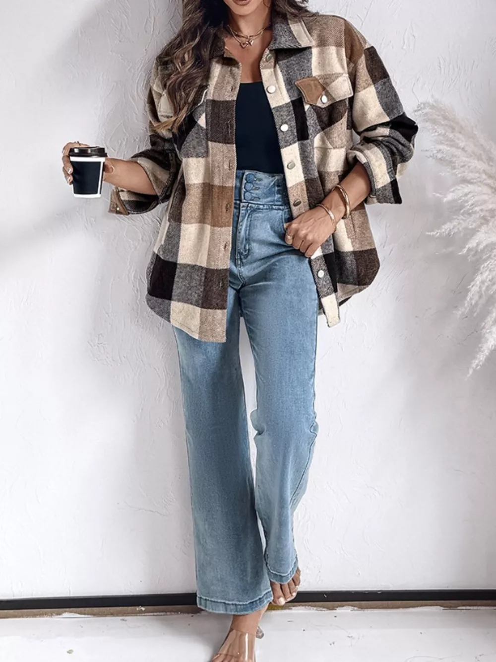 Plaid Button-Up Long Sleeve Shirt, image 8