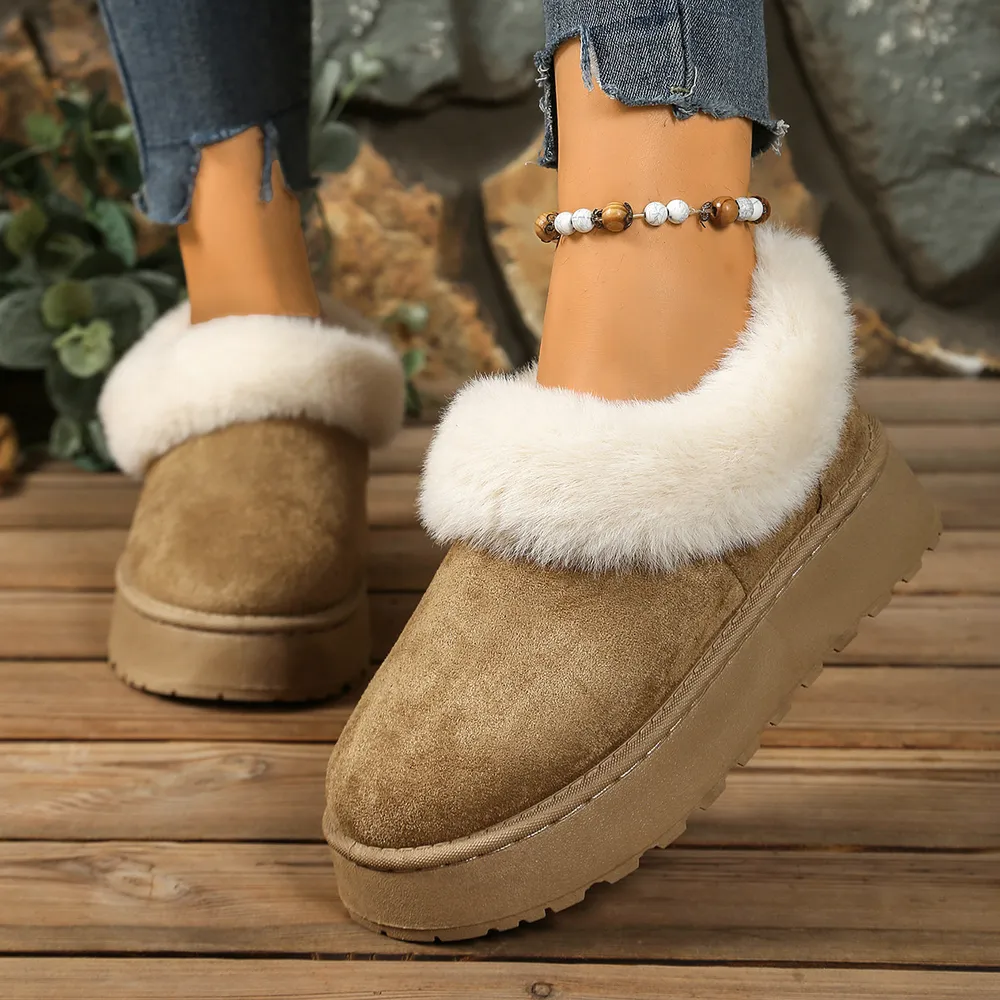 Fuzzy Trim Round Toe Platform Boots, image 6