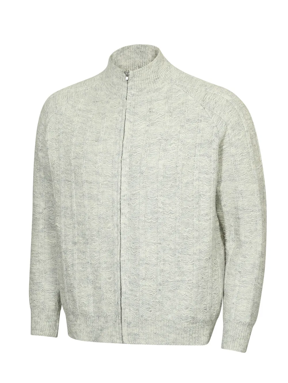 Men's Cable Knit Zip-Up Mock Neck Cardigan, image 3