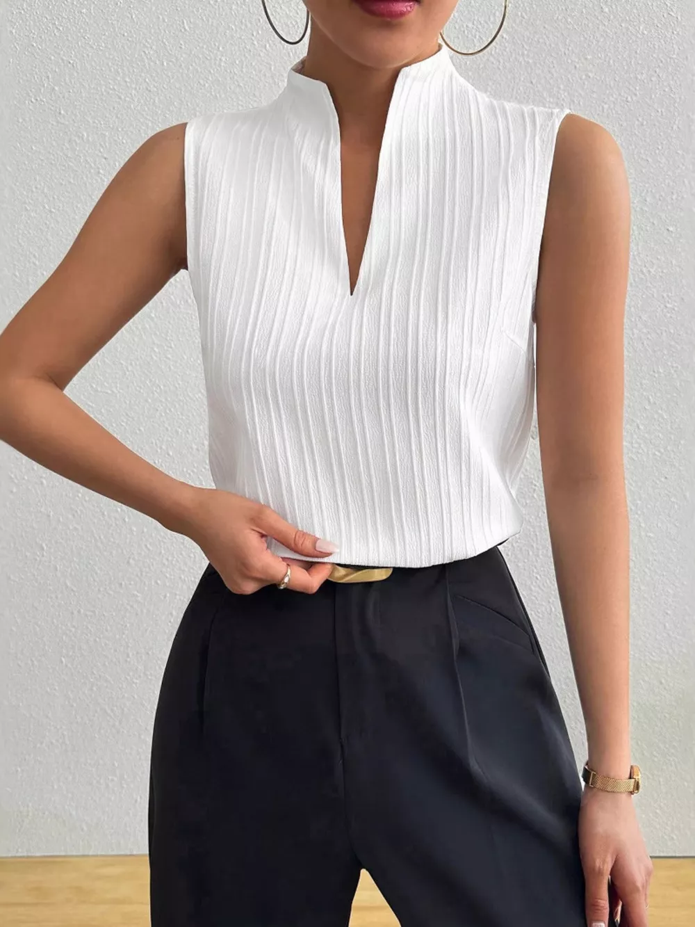 Texture Notched Sleeveless Top, image 5