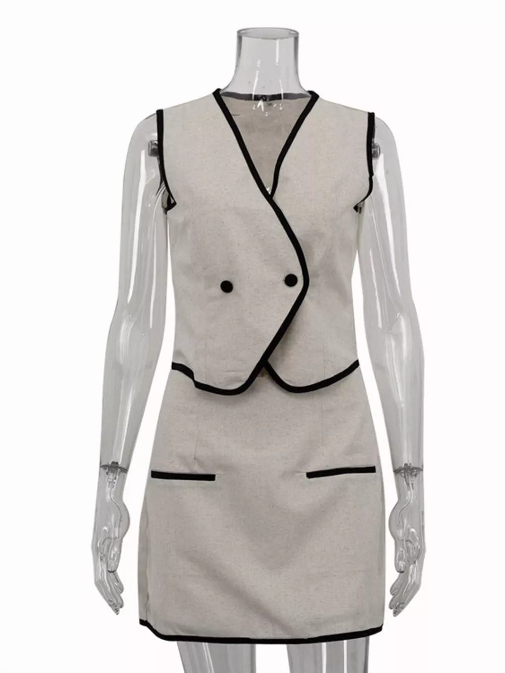 Contrast Trim Vest and Skirt Set, image 7
