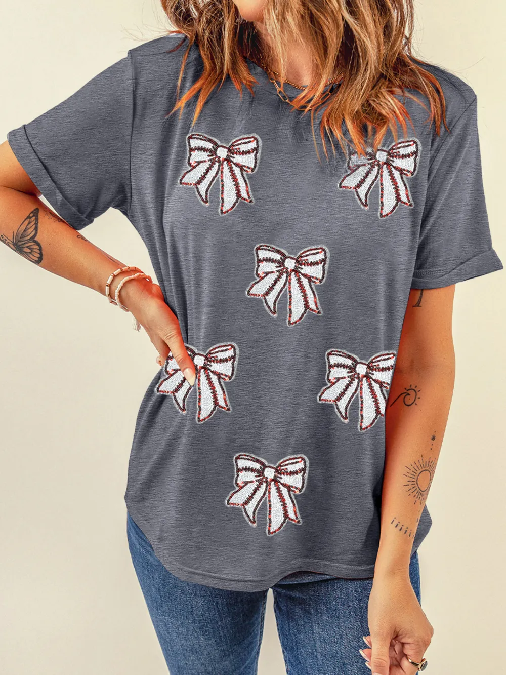 Sequin Bow Short Sleeve Tee, image 6