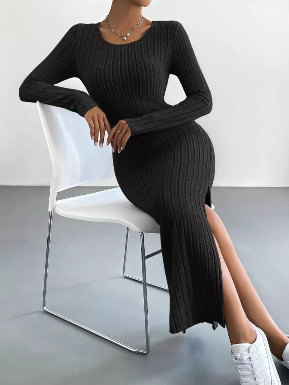 Full Size Ribbed Knit Bodycon Midi Dress Plus Size, image 2